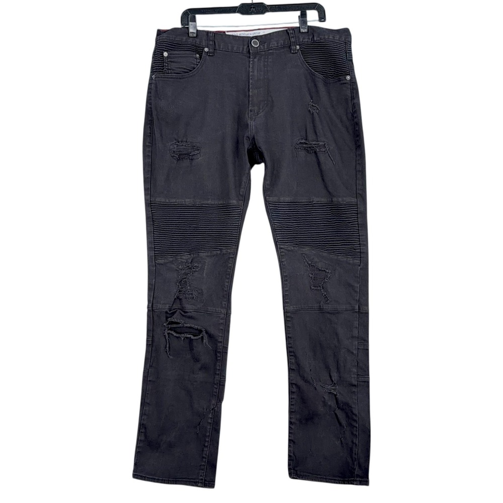 LRG Mens True Tapered Black Distressed Moto Biker Jeans‎ Size 38 x 32